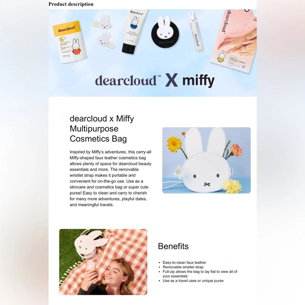 DEARCLOUD MIFFY Faux Leather Cosmetics Bag w/ Removable Wristlet Strap - Picture 10 of 10